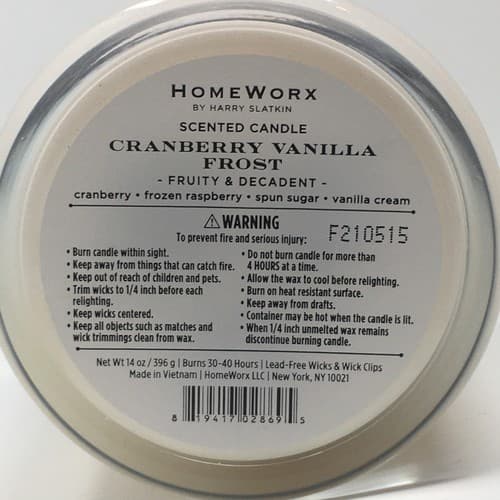 HOMEWORX by Harry Slatkin 1 CRANBERRY VANILLA FROST 3 Wick 14 oz Candles - Thumbnail 2