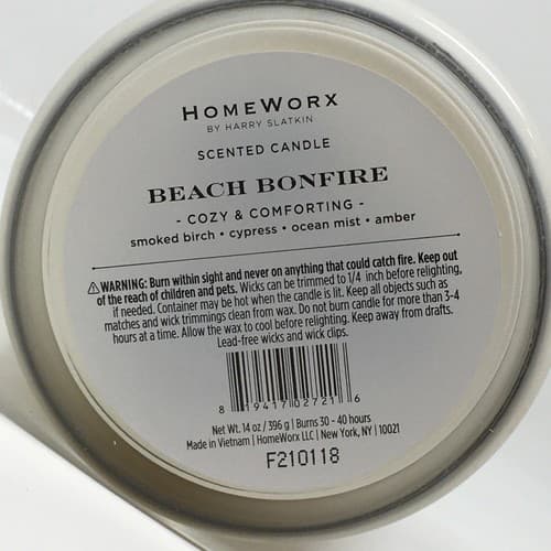 Homeworx by Harry Slatkin Scented 3 wick 14 oz. White Candle Beach Bonfire - Thumbnail 2