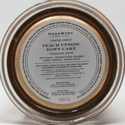 HOMEWORX HARRY SLATKIN 4 WICK 18oz CANDLE. SENTED: PEACH UPSIDE DOWN CAKE - Thumbnail 2
