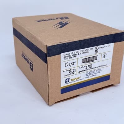 5 Pack Topaz 155 1-1/2" BX-Flex Straight Squeeze Die Cast Connectors - Thumbnail 4