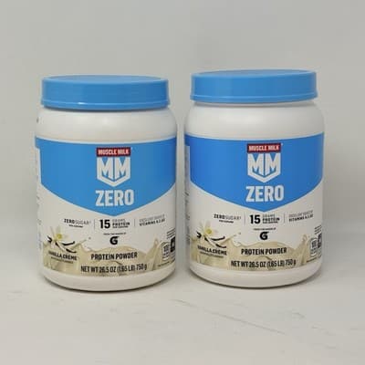 Lot Of 2 Muscle Milk Zero Protein Powder, Vanilla Crème, 1.65lb Exp Aug 2026 - Image 1