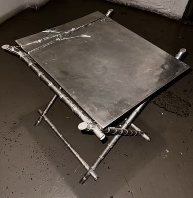 Vintage Bamboo Aluminum Folding Tray Table Bar Serving Cart - Image 1