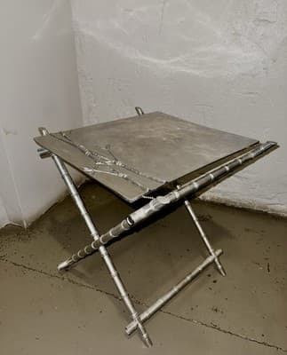 Vintage Bamboo Aluminum Folding Tray Table Bar Serving Cart - Thumbnail 4