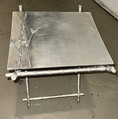 Vintage Bamboo Aluminum Folding Tray Table Bar Serving Cart - Thumbnail 3