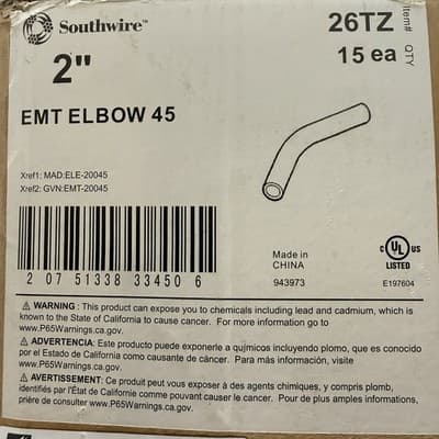 Southwire 26TZ Topaz 26 Conduit 2” EMT Elbow 45, Steel, Galvanized OTY: 13 - Thumbnail 3