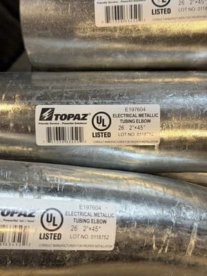 Southwire 26TZ Topaz 26 Conduit 2” EMT Elbow 45, Steel, Galvanized OTY: 13 - Thumbnail 4