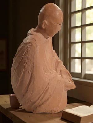 Vintage '72 Abbey Press St. Meinrad Seated Monk Figurine Terracotta Statue Nice! - Thumbnail 2