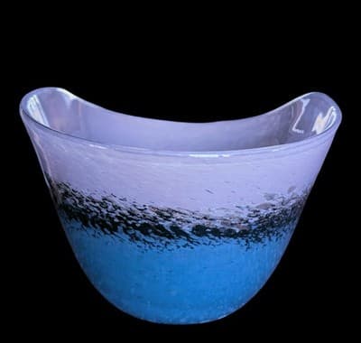 ​​MCM Murano Style Art Glass Bowl Pink & Blue Sommerso Gold Aventurine 9" - Thumbnail 2