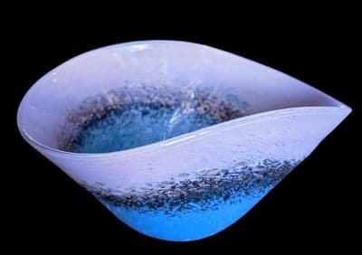 ​​MCM Murano Style Art Glass Bowl Pink & Blue Sommerso Gold Aventurine 9" - Thumbnail 3