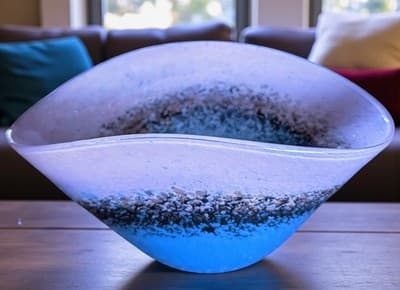 ​​MCM Murano Style Art Glass Bowl Pink & Blue Sommerso Gold Aventurine 9" - Thumbnail 9