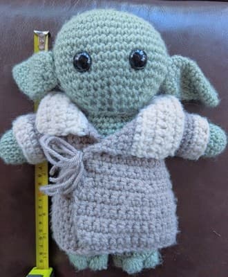 Handmade Crochet Grogu Baby Yoda Inspired Plush - Large 11” Amigurumi - Detailed - Thumbnail 4