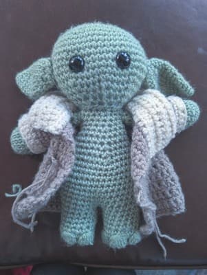 Handmade Crochet Grogu Baby Yoda Inspired Plush - Large 11” Amigurumi - Detailed - Thumbnail 3