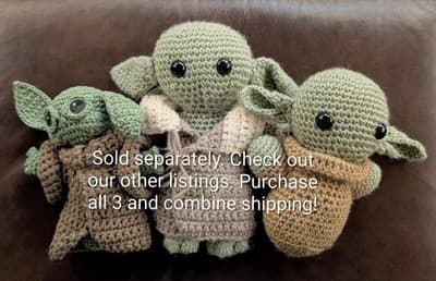 Unique Handmade Crochet Grogu Plush - 7” Stylized Baby Yoda Inspired Amigurumi - Thumbnail 6