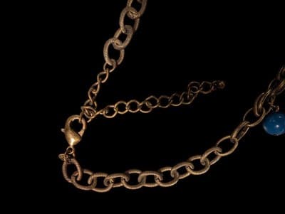 Vintage Statement Necklace Blue Cabochons Antique Brass Tone Bohemian Y2K - Thumbnail 8