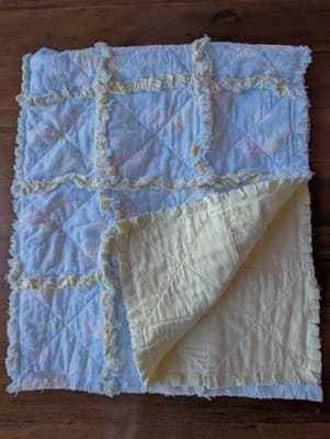 Handmade Flannel Rag Quilt Baby Toddler Blanket Throw 45x38 Blue Yellow... - Thumbnail 3