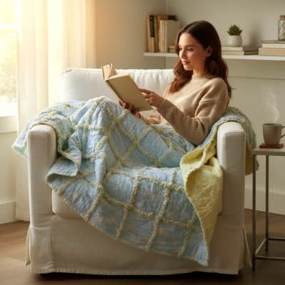 Handmade Flannel Rag Quilt Baby Toddler Blanket Throw 45x38 Blue Yellow... - Thumbnail 8