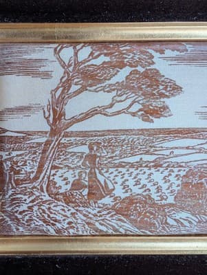 Vintage Woven Silk Art Landscape - Framed Stevengraph Style - Ornate Gold Frame - Thumbnail 3