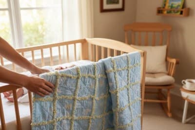 Handmade Flannel Rag Quilt Baby Toddler Blanket Throw 45x38 Blue Yellow... - Thumbnail 7