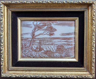 Vintage Woven Silk Art Landscape - Framed Stevengraph Style - Ornate Gold Frame