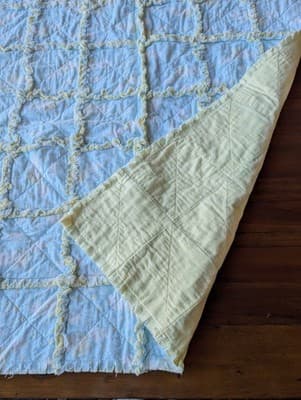 Handmade Flannel Rag Quilt Baby Toddler Blanket Throw 45x38 Blue Yellow...