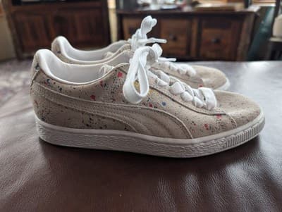 PUMA Suede Classic "Splatter" Pack Sneakers | Tan/Multi-Color | Women's Size 5 - Thumbnail 3