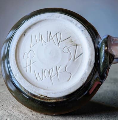 Vintage 1992 Lunar Works Studio Pottery Mug - Cobalt Blue Art Stoneware - Moon - Thumbnail 5