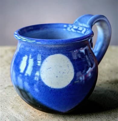 Vintage 1992 Lunar Works Studio Pottery Mug - Cobalt Blue Art Stoneware - Moon