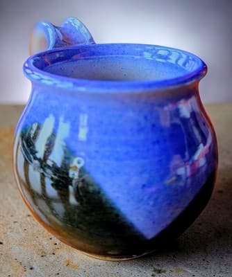 Vintage 1992 Lunar Works Studio Pottery Mug - Cobalt Blue Art Stoneware - Moon - Thumbnail 2