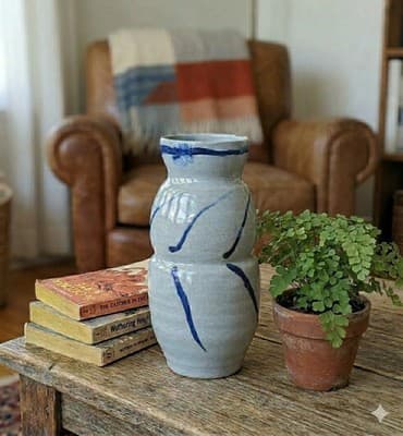 Vintage Signed Studio Pottery Stoneware Bud Vase - Cobalt Slip Decor - Mark... - Thumbnail 8