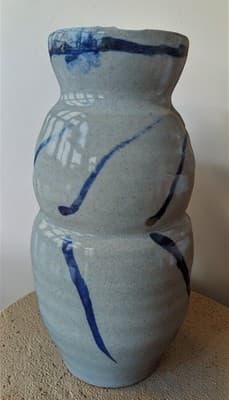 Vintage Signed Studio Pottery Stoneware Bud Vase - Cobalt Slip Decor - Mark...