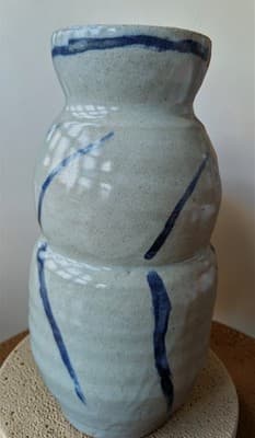 Vintage Signed Studio Pottery Stoneware Bud Vase - Cobalt Slip Decor - Mark... - Thumbnail 3