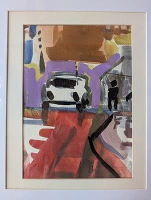 Vibrant MCM Abstract Cityscape Diptych - Set of 2 Original Watercolors - 16x20 - Thumbnail 2