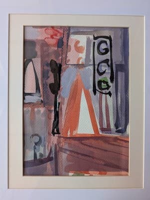 Vibrant MCM Abstract Cityscape Diptych - Set of 2 Original Watercolors - 16x20 - Thumbnail 3