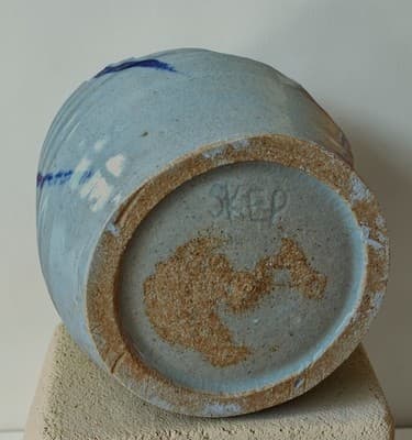 Vintage Signed Studio Pottery Stoneware Bud Vase - Cobalt Slip Decor - Mark... - Thumbnail 6