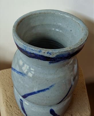 Vintage Signed Studio Pottery Stoneware Bud Vase - Cobalt Slip Decor - Mark... - Thumbnail 5