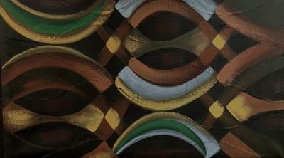 Vintage MCM Geometric Abstract Oil Painting 14x24 Earth Tones Impasto Unsigned - Thumbnail 3