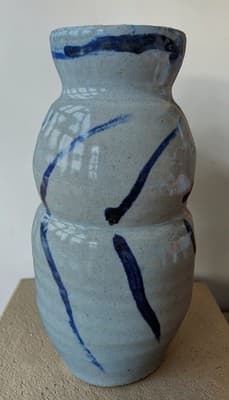 Vintage Signed Studio Pottery Stoneware Bud Vase - Cobalt Slip Decor - Mark... - Thumbnail 2