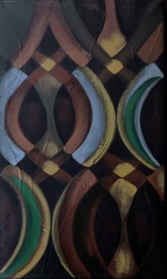 Vintage MCM Geometric Abstract Oil Painting 14x24 Earth Tones Impasto Unsigned - Thumbnail 2