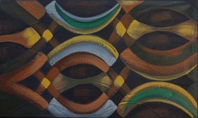 Vintage MCM Geometric Abstract Oil Painting 14x24 Earth Tones Impasto Unsigned