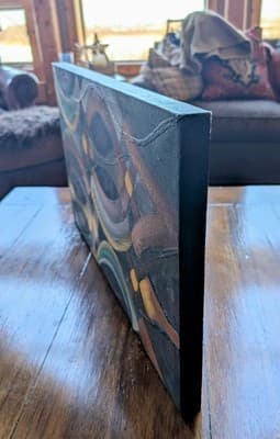 Vintage MCM Geometric Abstract Oil Painting 14x24 Earth Tones Impasto Unsigned - Thumbnail 4