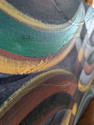 Vintage MCM Geometric Abstract Oil Painting 14x24 Earth Tones Impasto Unsigned - Thumbnail 8