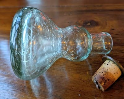 Vintage Swedish Gustaf VI Adolf Medal Stopper Hand Blown Crackle Glass Cruet 5" - Thumbnail 7