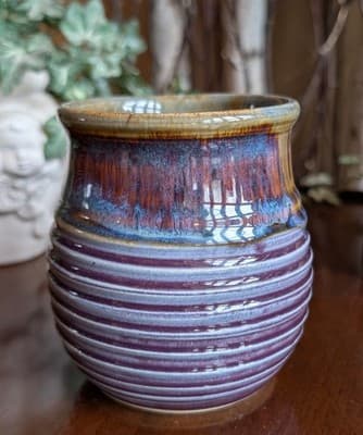 Marc Lemieux Black Dog Pottery Studio Art Stoneware Vase Purple Cobalt Drip 4.5" - Thumbnail 2