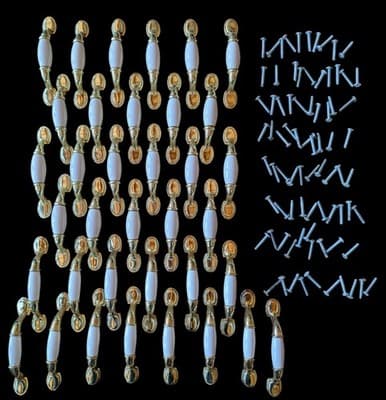 ​[SET OF 36] Vintage French Provincial 3" Ceramic & Brass Cabinet Pulls