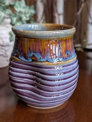 Marc Lemieux Black Dog Pottery Studio Art Stoneware Vase Purple Cobalt Drip 4.5"