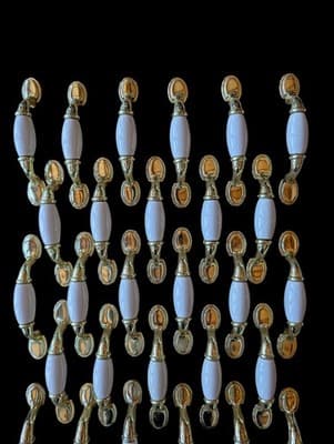 ​[SET OF 36] Vintage French Provincial 3" Ceramic & Brass Cabinet Pulls - Thumbnail 2