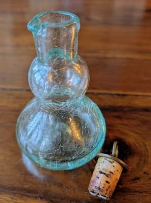 Vintage Swedish Gustaf VI Adolf Medal Stopper Hand Blown Crackle Glass Cruet 5" - Thumbnail 4