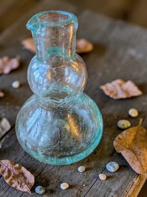 Vintage Swedish Gustaf VI Adolf Medal Stopper Hand Blown Crackle Glass Cruet 5" - Thumbnail 2