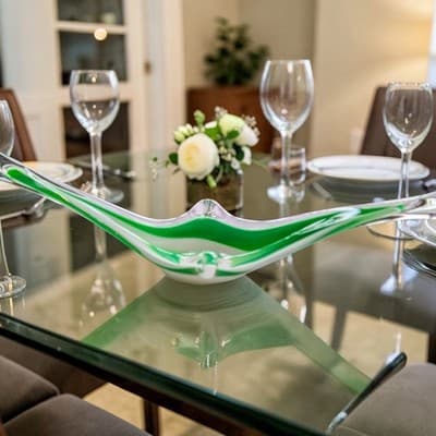 HTF BEAUTY! Italian Murano Art Glass Centerpiece Fratelli Toso MCM Green White