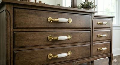 ​[SET OF 36] Vintage French Provincial 3" Ceramic & Brass Cabinet Pulls - Thumbnail 13